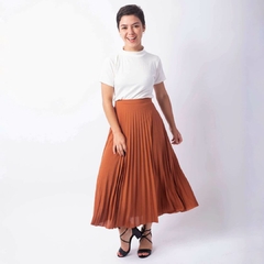 Saia Plissada Midi Terracota - comprar online