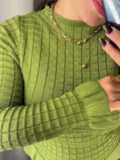Blusa Tricot Manga Longa Babados Verde na internet