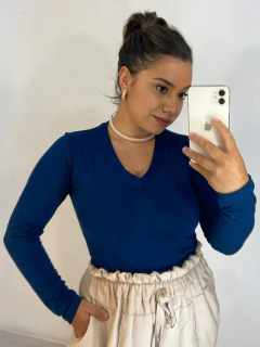 Blusa Manga Longa Gola V Azul