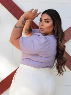 Blusa Manga Princesa Canelada Lilás Plus Size - comprar online