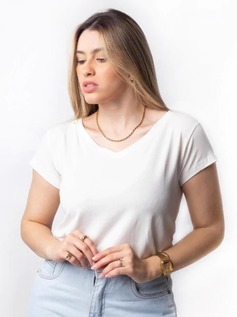 Blusa Básica Gola V Off White
