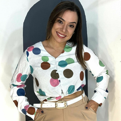 Camisa Bolinhas Coloridas Rosa - Mala e Cuia