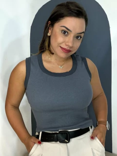 Cropped Anne Cinza Claro Bicolor