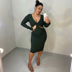 Vestido Manga Longa com Recorte