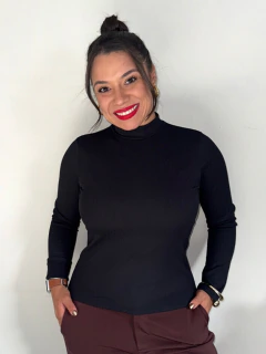 Blusa Gola Alta Canelada Flanelada Térmica Preto