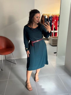 Vestido Manga Longa Verde Musgo