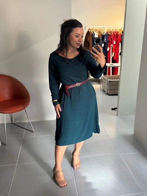 Vestido Manga Longa Verde Musgo