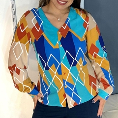 Camisa Estampada Assimétrica - Mala e Cuia