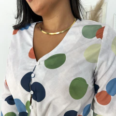 Camisa Bolinhas Coloridas Azul na internet