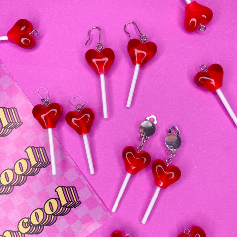 brinco pirulito coração