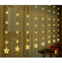 CORTINA LLUVIA CALIDA 3 METROS 60 ESTRELLITAS Y 10 ESTRELLAS MEDIANAS – 120 LEDS – A 220V