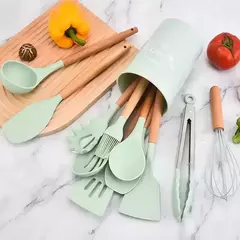 ✨​Set Utensilios De Cocina x 12 Piezas Silicona Mango Madera - tienda online