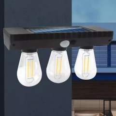 LUZ APLIQUE SOLAR 3 FOCOS SEISA A BATERIA PARA DECORAR PATIOS, QUINTAS, CASA, ETC – SENSOR DE MOVIMIENTO