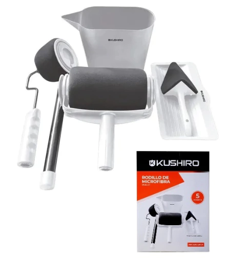 RODILLO MICROFIBRA RECARGABLE SIN COSTURA – CALIDAD KUSHIRO – CON ACCESORIOS