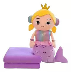 3 en 1 Peluche almohada 48cm aproximadamente Sirena Princesa con manta