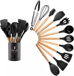 ✨​Set Utensilios De Cocina x 12 Piezas Silicona Mango Madera - comprar online