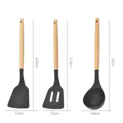 ✨​Set Utensilios De Cocina x 12 Piezas Silicona Mango Madera - tienda online