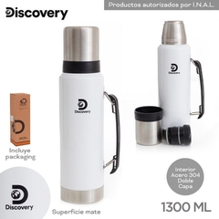 TERMO BLANCO 1,3 LITROS DISCOVERY TIPO STANLEY CON PICO PARA MATE