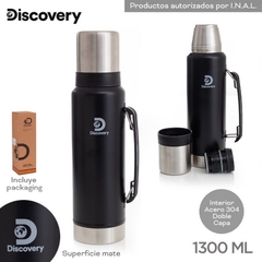 TERMO NEGRO 1,3 LITROS DISCOVERY TIPO STANLEY CON PICO PARA MATE