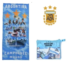 TOALLON AFA MESSI MICROFIBRA SECADO RAPIDO – INCLUYE BOLSO – CAMPEONES DEL MUNDO - comprar online