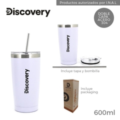 VASO TERMICO BLANCO/NEGRO 600ML ACERO INOX C/TAPA Y SORBETE- DISCOVERY - comprar online