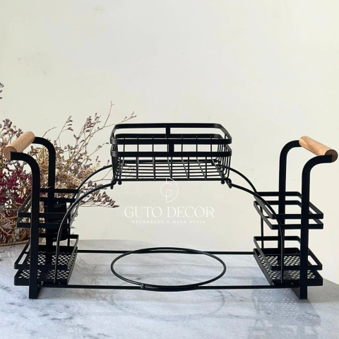 Suporte para Pratos e Talheres em Ferro e Madeira 50cm