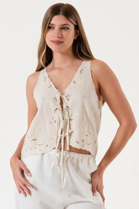 CHALECO LINO CALADO PARA ATAR (CHA00078)