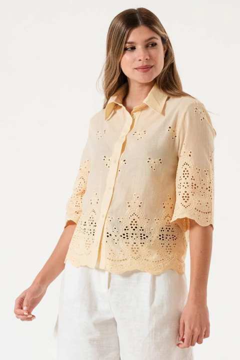 CAMISA GUARDAS BRODERIE CINTURA Y MANGAS AL CODO (CAMI00812)