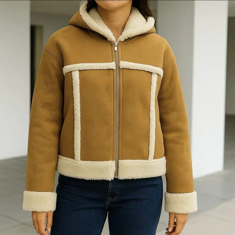 CAMPERA GAMUZA CON CAPUCHA CORDERITO INTERIOR Y PUÑOS (CP00564)