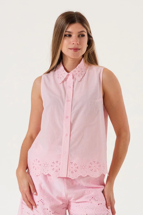 CAMISA SIN MANGAS BORDADA CALADA POPLIN GANNI (CAMI00855)