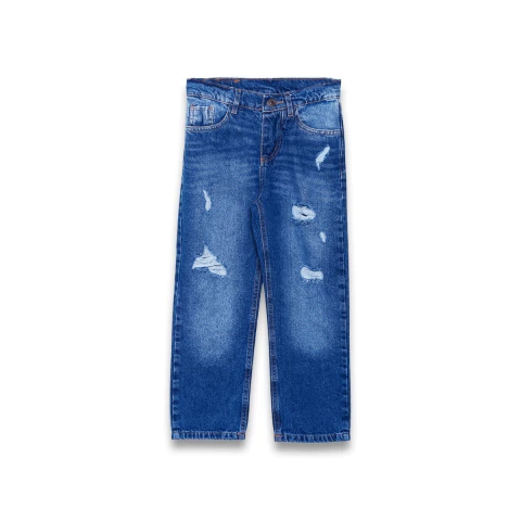 PANTALON JEAN MOM CON ROTURAS Y BIGOTES NIÑOS UNISEX (PA01074)