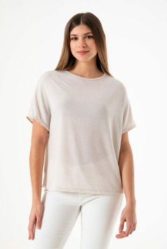 REMERA GASPEADA LINEN CON TAJOS LOOSE FIT (R05246) - SpaceBallArg