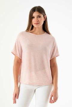 REMERA GASPEADA LINEN CON TAJOS LOOSE FIT (R05246) - tienda online