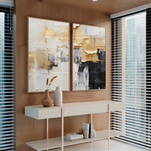 Quadro Abstrato Preto, Branco e Dourado - comprar online