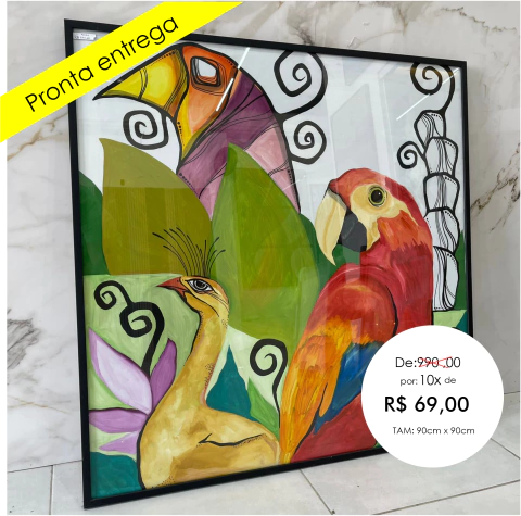 Quadro Pinturas Coloridas (2- 90x90cm) Com Moldura Caixa Preta Em Vidro - comprar online