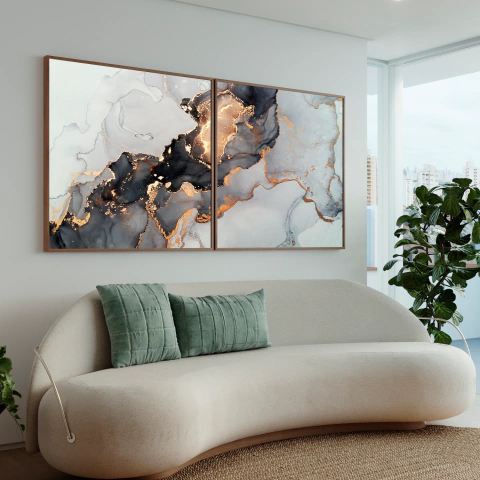 Quadro abstrato Marmorizado Preto e Dourado - comprar online