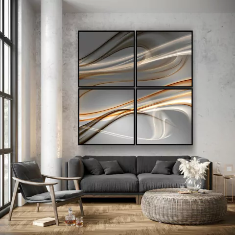 Quadro abstrato movimento Cinza, Cintilante e Marrom