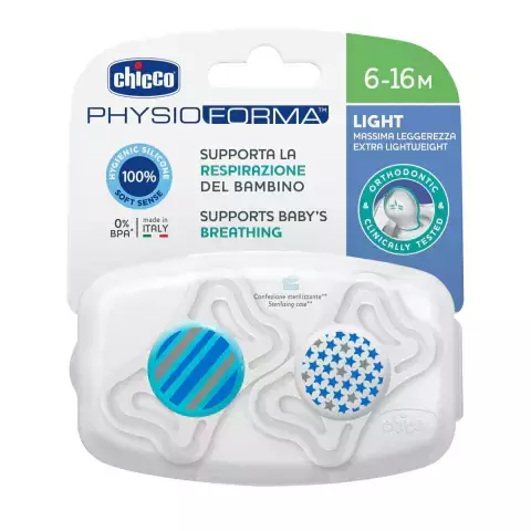Chicco Chupete Physio LIGHT 16-36M X2 CELESTE - comprar online