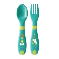 CHICCO CUCHARA Y TENEDOR FIRST CUTLERY 12M+ AQUA