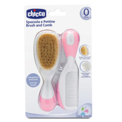 Cepillo y peine Chicco cerda natural ROSA - El Arca del Bebè