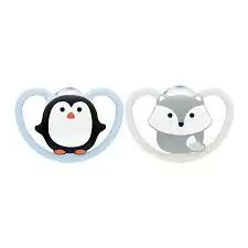 Set x2 Chupetes Nuk Space 0-6 M PINGUINO/ZORRO