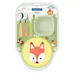 TRAMONTINA BABY FRIENDS JUEGO INFANTIL TUPPER + PLATO + CUBIERTOS 5PZ