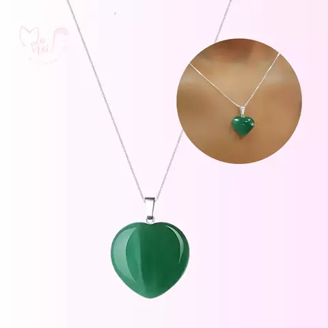 Colar Quartzo Verde Coração Banhado a Prata 925 - comprar online