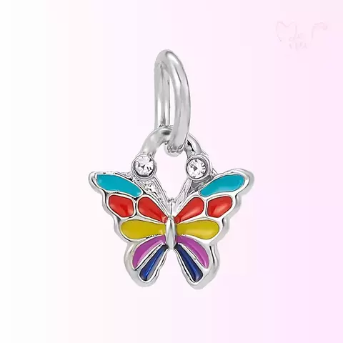Berloque Borboleta Arco Iris Banhado a Prata 925