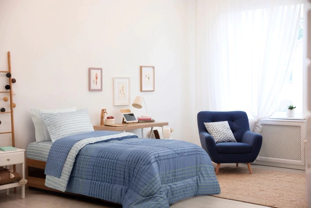 Juego de Sabanas Infantil Linea Plus (132 Hilos) - Plaid Azul