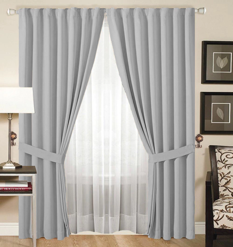 Pack Cortina Blackout Textil + Voile 2,10 (4 Paños) - Gris Claro