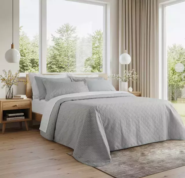 Kit Cubrecama + Jgo Sabanas Bambú - Gris