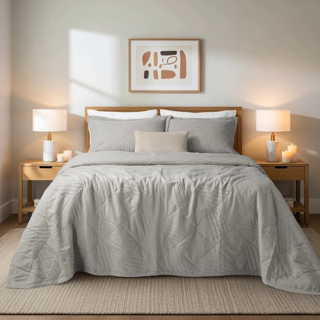 Kit Cubrecama Linea Toscana DB C/ Fundas - Gris Claro