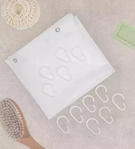 Protector Cortina De Baño con Ganchos plasticos - Blanco