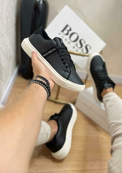 SAPATENIS HUGO BOSS PRETO BRANCO FITA BOSS
